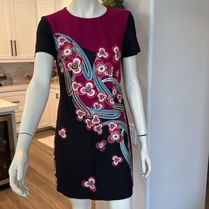 Trina Turk Floral Patterned Dress - Black and Pink